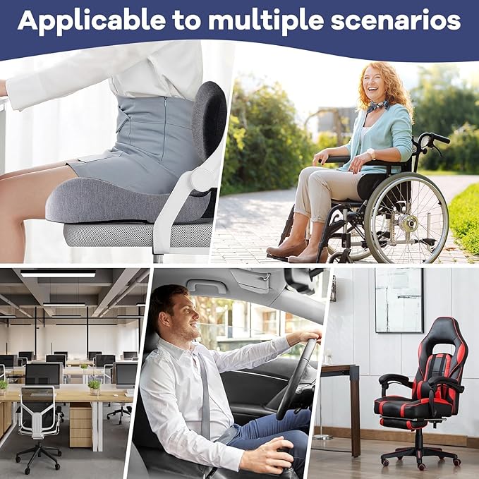 Ergonomic Seat Cushion for Office Chair & Car - Memory Foam Car Cushions for Driving with L-Shaped, Non-Slip Bottom - Orthopedic Pad for Truck Driver (Dark Grey)