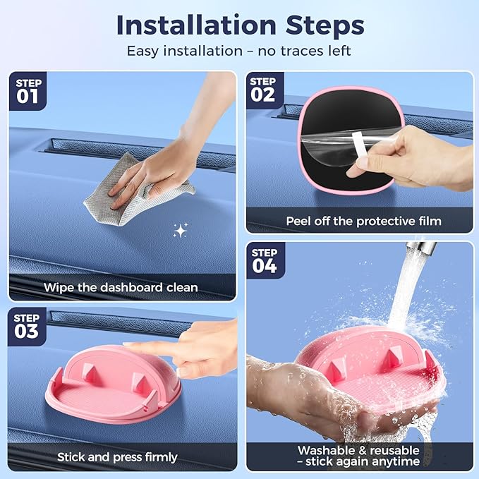 Loncaster Car Phone Holder, Car Phone Mount Silicone Car Pad Mat for Various Dashboards, Slip Free Phone Stand Compatible with iPhone, Samsung, Pink