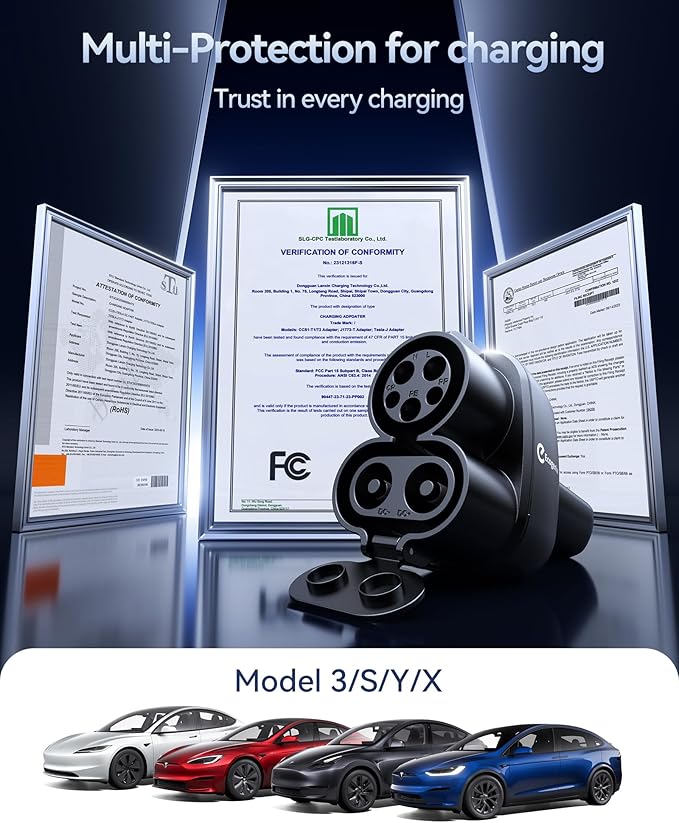 Ecogenix Upgraded 2In1 CCS & J1772 to Tesla Adapter, 250KW Fast CCS1 to Tesla Charging Adapter, ONLY Fit for Tesla Model Y, 3, S, X, Compatible with Level 1 2 3 Charging Stations with CCS1& J1772