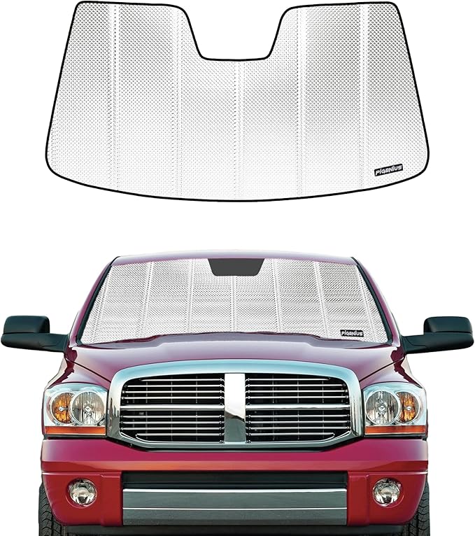 Windshield Sun Shade for Ram 1500 2002-2008. Reflective Aluminum Film Front Window Sunshade - BLAZBLOCK