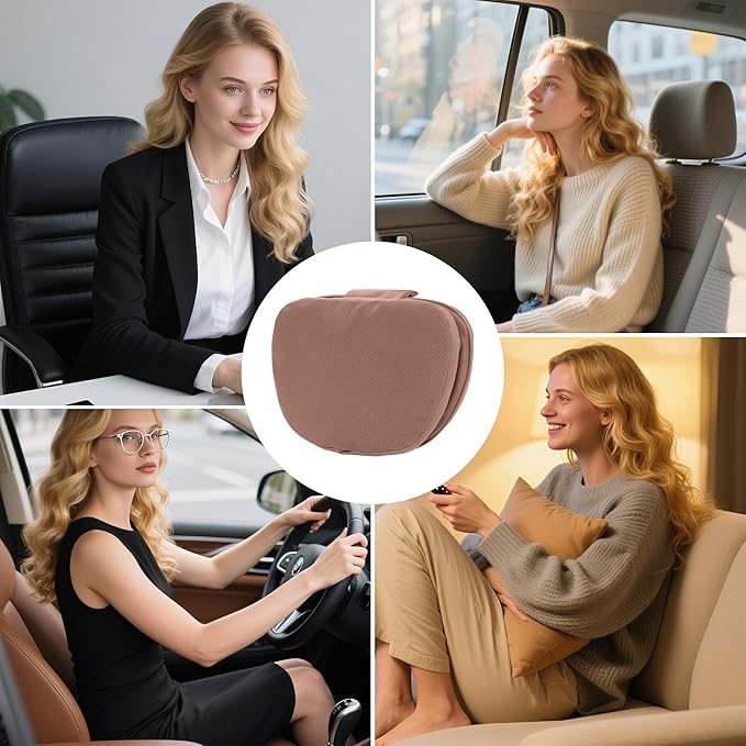 Car Headrest Pillow for Driving, Dual-Sided Leather Design Neck Pillow, Breathable Softness Neck Support, Universal Fit Head Rest Travel Pillow, Brown, 2 Pack