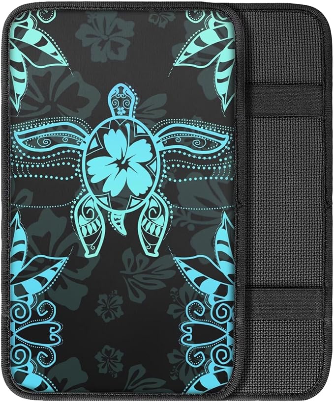 Suobstales Turtle Hibiscus Leaves Print Car Armrest Pad Soft Center Console Arm Rest Protector Cover Universal Car Interior Accessories Decoration