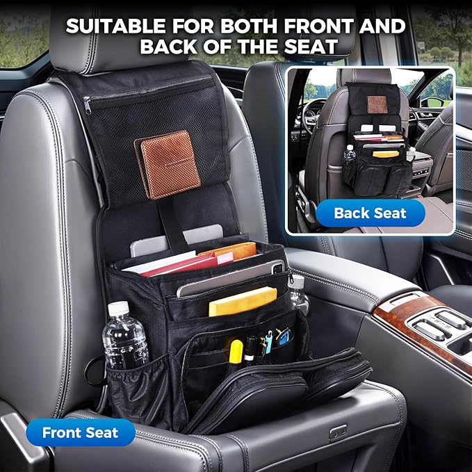 Tsumbay 2-in-1 Hanging Car Organizer & Detachable Laptop Bag, for Front Seat with Tablet Holder, 10+ Pockets, Heavy-Duty Oxford Fabric for SUV, Truck, Van, Work, Commute (Oxford-1Pck)