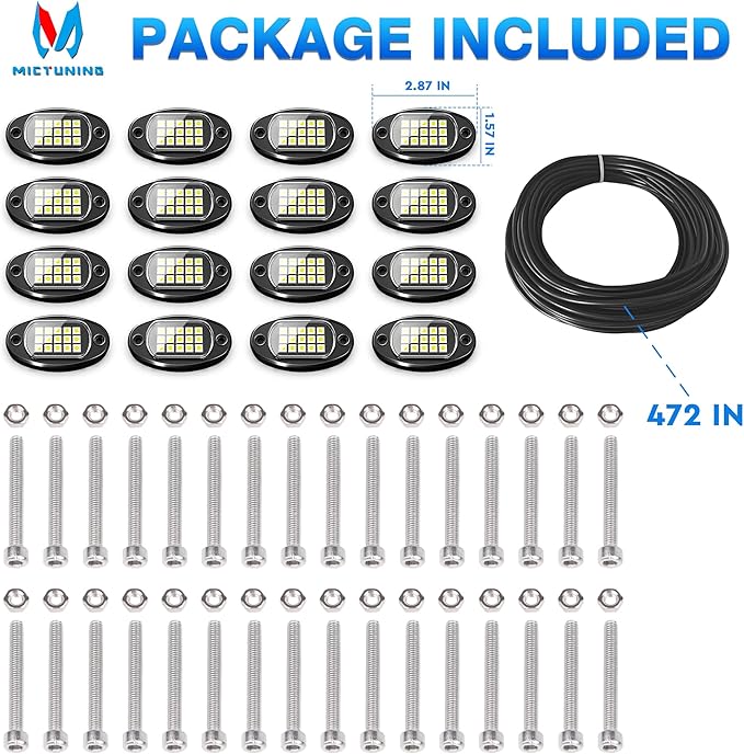MICTUNING 2026 Upgraded White Rock Lights Super Bright Underglow Lighting Kit - 240 LEDs 16 Pods Pure White Led Rock Light, Extensible Underbody Lights for Trucks ATV UTV Boat