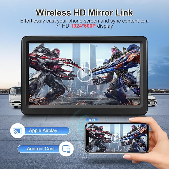 Carplay Screen for Car, 7" Wireless Carplay & Android Auto, Portable HD Touchscreen with Mirror Link, GPS Navigation, Voice Control, Hands-Free Calling, Bluetooth/AUX/FM, Plug & Play Car Play Screen