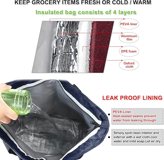BeeGreen Cooler Bag Soft Insulated Tote for Beach Travel Grocery Shopping Lunch Portable Large Ice Coolers with Handle Hard Freezer Bags with Zippered Top Foldable Leakproof Delivery Totes Teal