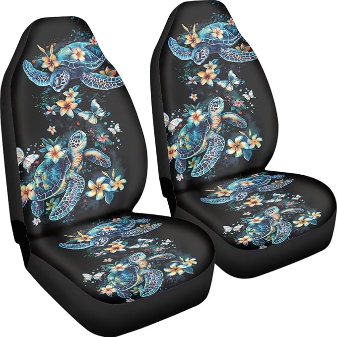 Car Seat Cover Set of 2 Car Seat Covers,Breathable Soft Bucket Seats High Back Seats Protector Cushion Universal Fit Most Vehicle Interior Set(Blue Sea Turtle with Fresh Flowers 51)