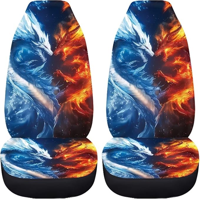 Cool Dragon Car Front Seat Covers Soft Car Seat Cover Easy Installation Breathable Front Seat Cover Protection Interior Accessories Universal for Auto SUV 2 Pcs