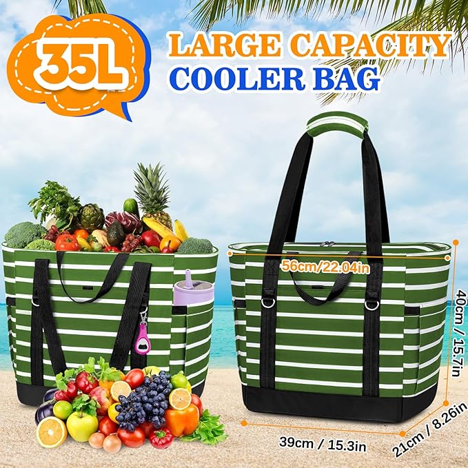 HUANLANG Soft Cooler Bag Insulated for Travel,Large Insulated Grocery Bags with Zippered Top,PEVA Collapsible Food Delivery Cooler Bag for Beach, Travel, Picnics