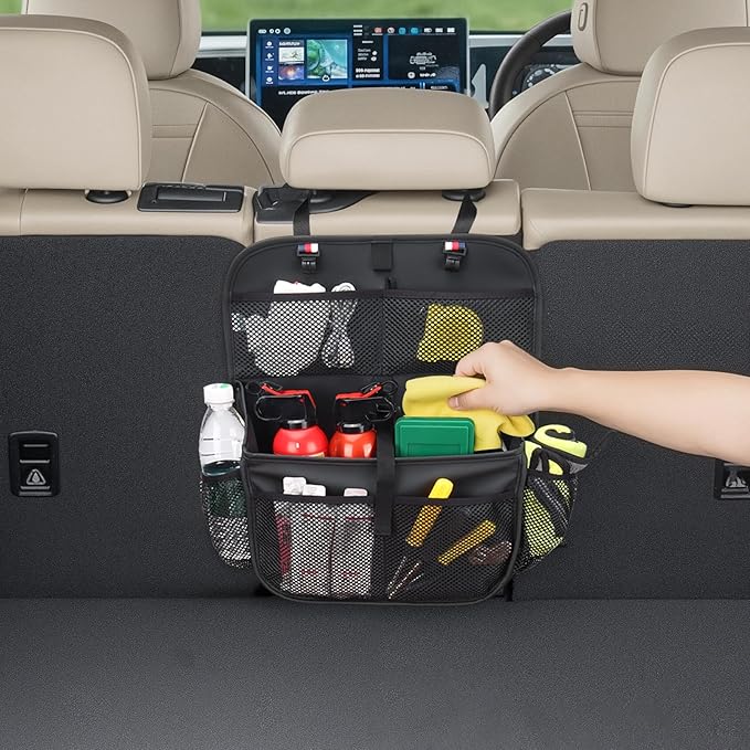 Viaviat Hanging Car Trunk Organizer and Storage, Premium Faux Leather Large Capacity Storage Accessories, Backseat Car Organizer for SUV/MPV/Truck (1, Black)