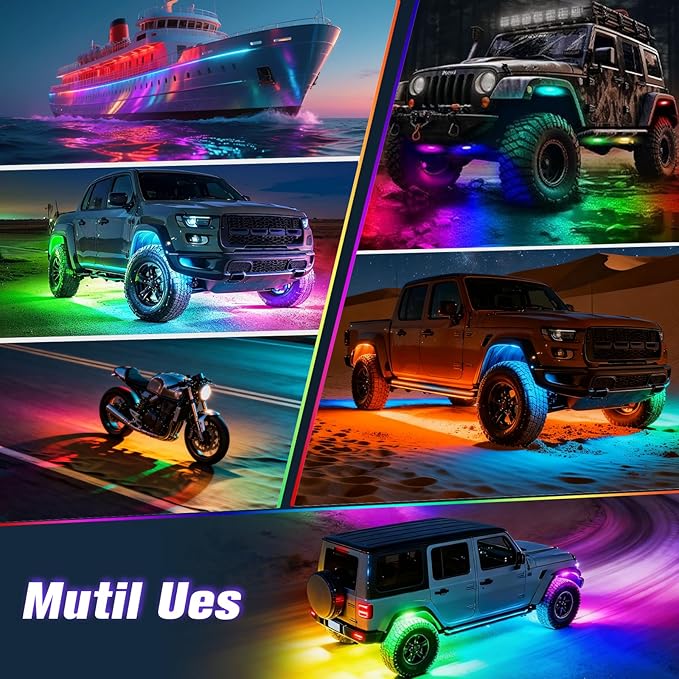 16 Pods RGB Rock Lights for Trucks - 5-Sided LED Underglow Lights with App & RF Remote Control, IP67 Waterproof Music Sync Neon Exterior Lighting Kit, No-Drill Universal Fit for SUV, ATV, Off-Road