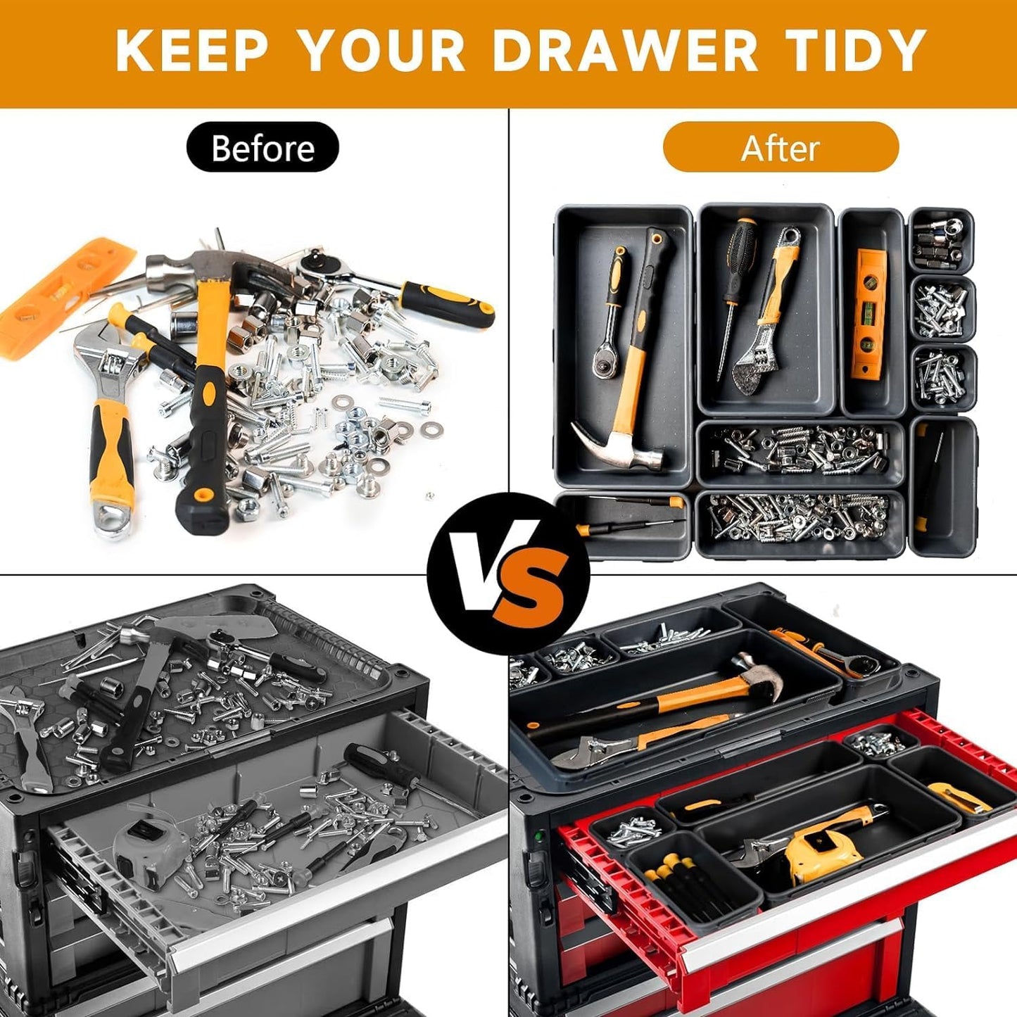 Tool Box Organizer Tray, Toolbox Desk Drawer Organizer, Tool Box Tray, Toolbox Organization Storage for Rolling Tool Chest (24 PCS)