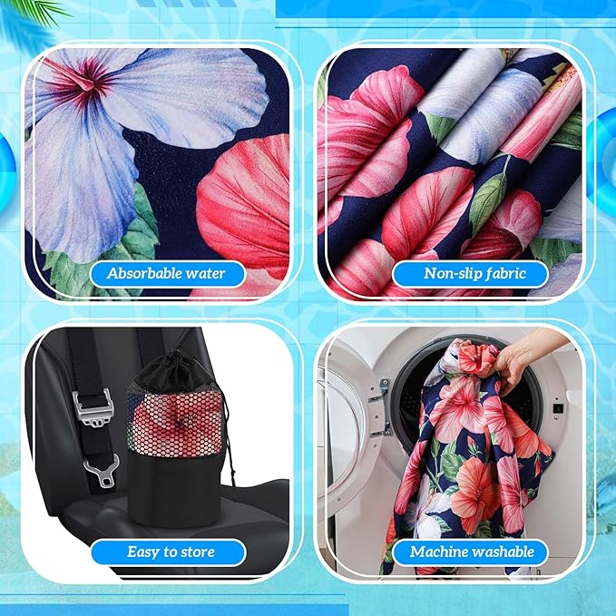 2 Pack Car Seat Towel Covers with Storage Bag 63 x 32 Inch Athletic Running Towel Seat Sweat Washable Non Slip Cover Gift for Car Outdoor Sport Activities (Summer Flower Hibiscus)