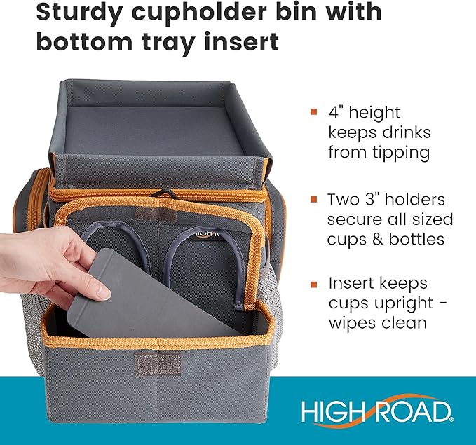 High Road CarHop Car Seat Organizer for Kids and Adults with Cup Holder Tray, Side Pockets and Cooler Compartment (Medium, Gray)
