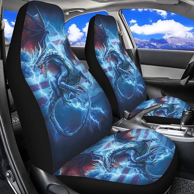Lightning Dragon Car Front Seat Covers Breathable Car Seat Cover Stretch Polyester Fabric Cover Non Slip Fashion Auto Interior Universal for Cars SUV