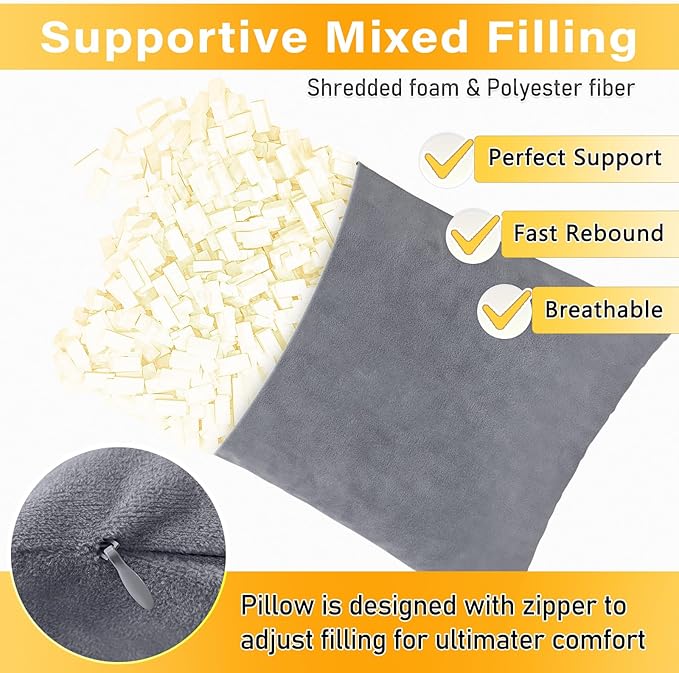 2 Pack Small Pillow, 16 X 12 Inches, Memory Foam Mini Pillow for Travel, Camping, Sleeping, Nap and Neck, Knee, Lumbar Support, Tiny Cushion for Pet, Dogs (Grey)