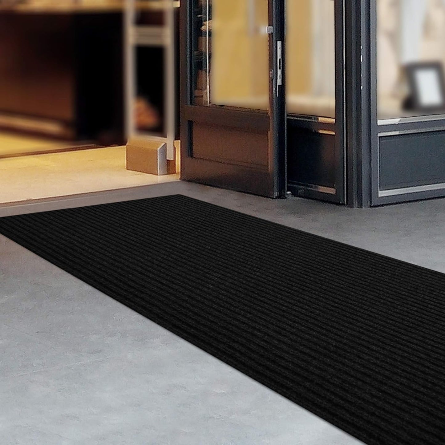 iCustomRug Spartan Weather Warrior Duty Indoor/Outdoor Utility Ribbed in 3ft,4ft,6ft Widths 70 Custom Sizes with Natural Non-Slip Rubber Backing 4'X18' in Black