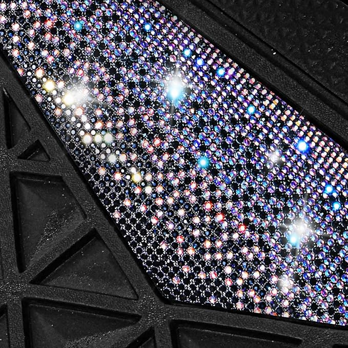 CAR PASS Dazzle Colour Change Car Mats Diamond Floor Mats Full Set Anti-Slip 3D Rhombus Waterproof Universal Trim Fit Liner Glitter Crystal Sparkly Shining Rhinestone Girl Women SUV Sedan Van Colorful