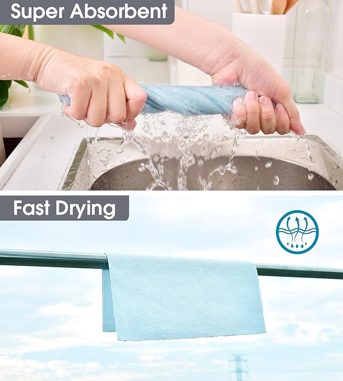 KitchLife Microfiber Cleaning Cloth Roll - Tear-Away Reusable Microfiber Paper Towels, Lint-Free, Washable, 20 Sheets for Kitchen, Car, Dishes, and Sensitive Surfaces (Blue)