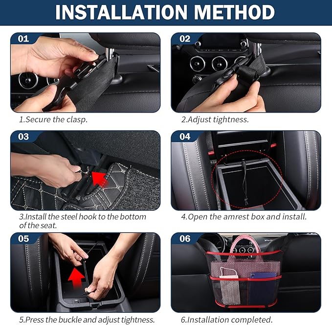 eing Car Seat Organizer Seat Back Storage Bag, Car Net Pocket Handbag Holder, Barrier of Backseat Dog Pet Kids for Car, Automotive Consoles Purse Holder, Black+Red Line