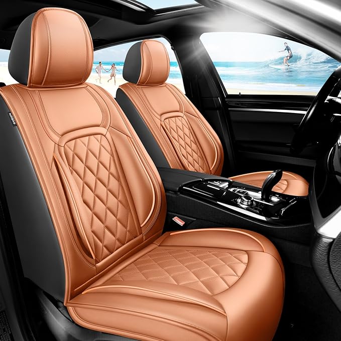 Fit Tucson Car Seat Covers Compatible with Hyundai Tucson 2010-2024 2026, Premium Leather Breathable, Wear Resistant, Airbag Compatible, All-Weather Protection & Full Coverage, Full Set Brown