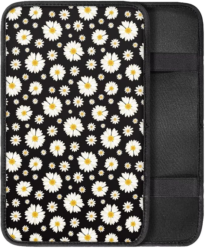 Car Center Console Mats, Daisy Car Armrest Pad Protector Gifts for Women, Universal Dustproof Armrest Decor Cushion for Cars & SUVs