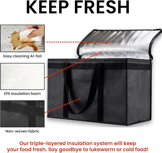 NZ home Insulated Bags for Food Delivery (2XL) Grocery Shopping Cooler Bag, Pizza Delivery, Hot & Cold Catering Tote, Reusable, Foldable & Heavy Duty (Blue)