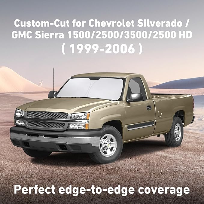 EcoNour Windshield Sunshade Compatible for Chevrolet Silverado/GMC Sierra 1500 2500 3500 2500HD 1999-2004 2005 2006, Sun Visor for Front Window Sun Shade Cover, UV Heat Protector, Car Accessories
