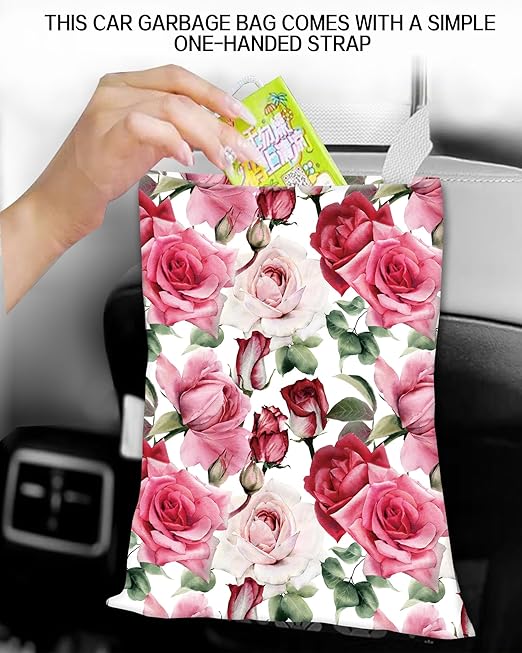 Car Garbage Can, Car Trash Bag, Car Garbage Bag, Hanging Car Trash Can for Car Accessories, Vehicle, Travelling, Camping, Cute Car Back Seat Organizer, Cute Pink Flowers