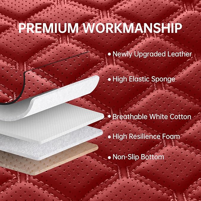 Car Seat Covers Full Set Red, Luxury Faux Leather Waterproof Non-Slip Women Seat Protector Universal Fit for Most Cars SUVs Trucks Pick-ups,Car Interior Accessories (Red-Full Set)