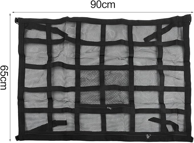 Large Capacity Car Ceiling Mesh Roof Storage Bag Breathable Luggage Net For SUVs Vans Trucks And Cars (90x65cm)