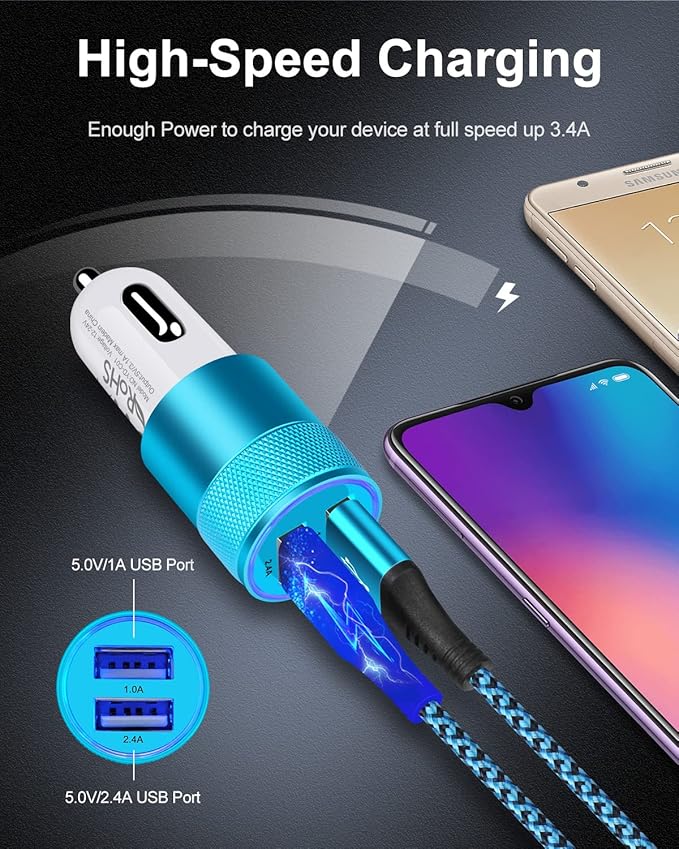 Cigarette Lighter Adapter, USB Car Charger, 3.4a Fast Charging Dual-Port Cargador de Carro for iPhone 17 16 15 14 13 12 SE 11Pro Max X XR XS Max Plus, Samsung Galaxy S25 S24 S23 S22 S21 S20 A17 A16