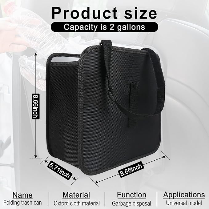 Amiss Foldable Trash Can, Collapsible Garbage Bag for Car, Hanging Waterproof Leakproof Storage Bag, Automotive Interior Accessories, Multifunctional (2 Gallon)