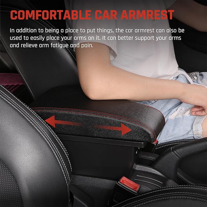 YJYWZH Car Armrest Storage Box for Toyota Hilux Center Storage Box Organizer Interior Hand Centre Consoles with 3 USB Port Arm Rest Double-Layer Accessories