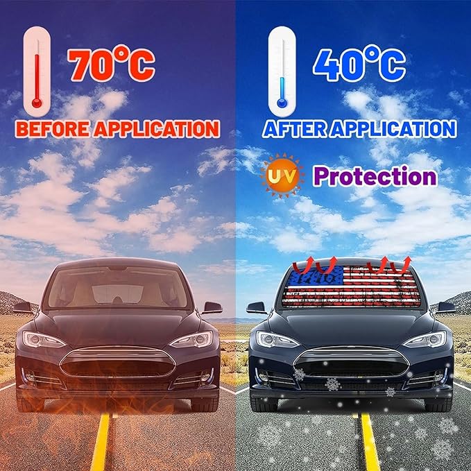 American USA Flag Car Windshield Sunshade Umbrella USA Flag Sun Shade for Car Windshield Umbrella Upgraded Sunshades Blocks UV & Heat Front Window Shades for SUV Sedan Auto