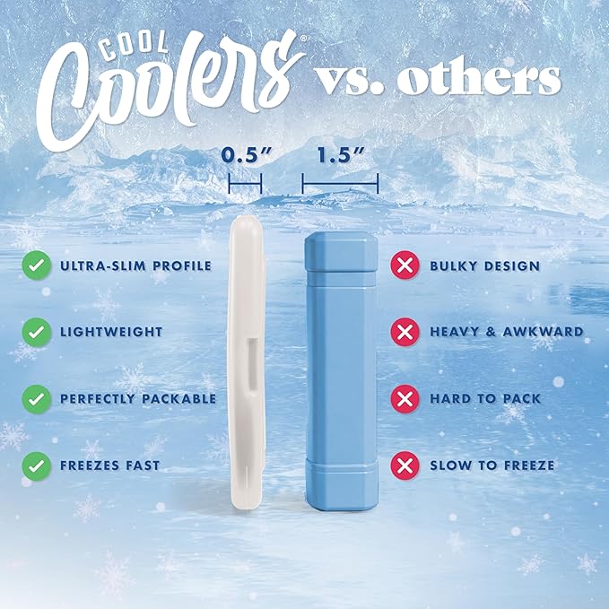 Cool Coolers by Fit & Fresh Slim Ice Packs, Quick Freeze Reusable Ice Packs for Lunch Boxes & Coolers, Long-Lasting, Space Saving Lunch Ice Packs, Ivory, 4Pk