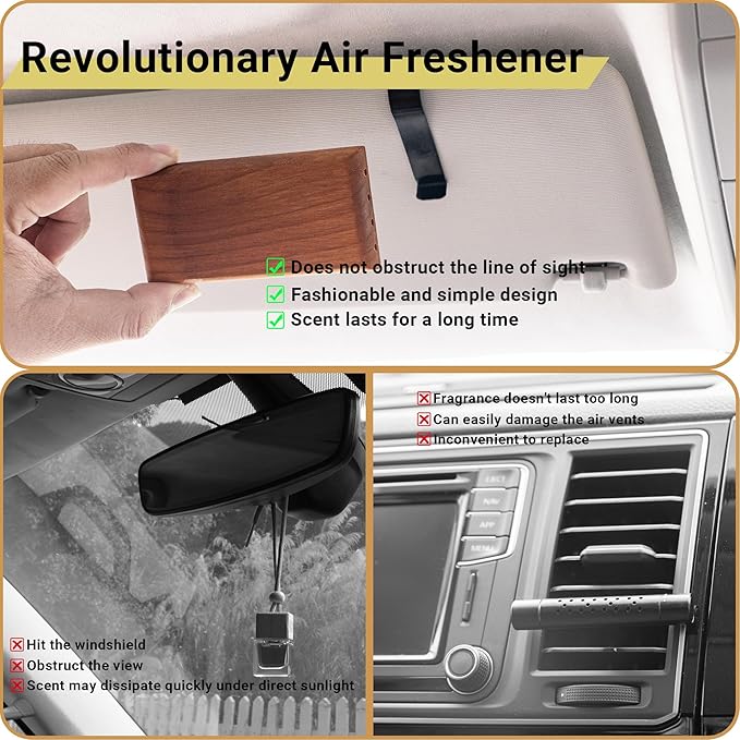 Yuoyar Wood Car Scents Air Freshener Visor Clips Diffuser Odors Eliminator (coconut-scented)