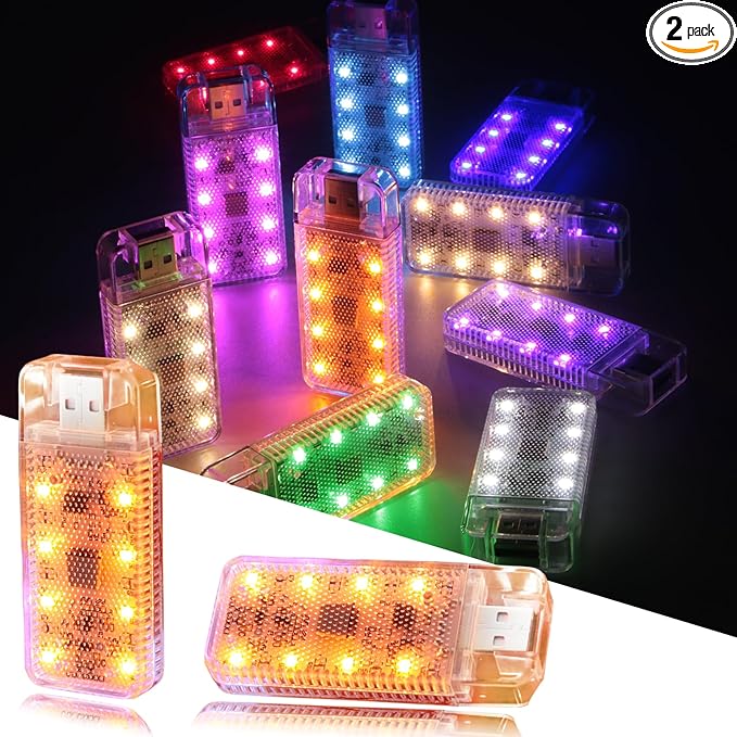 2 PCS Car USB Night Light, Portable Magnetic Car Atmosphere Interior Light, 8 High-Brightness LED Beads, Rechargeable Touch-Sensitive Light for Vehicles, Bedrooms, Hallways, Camping.(2 Amber)