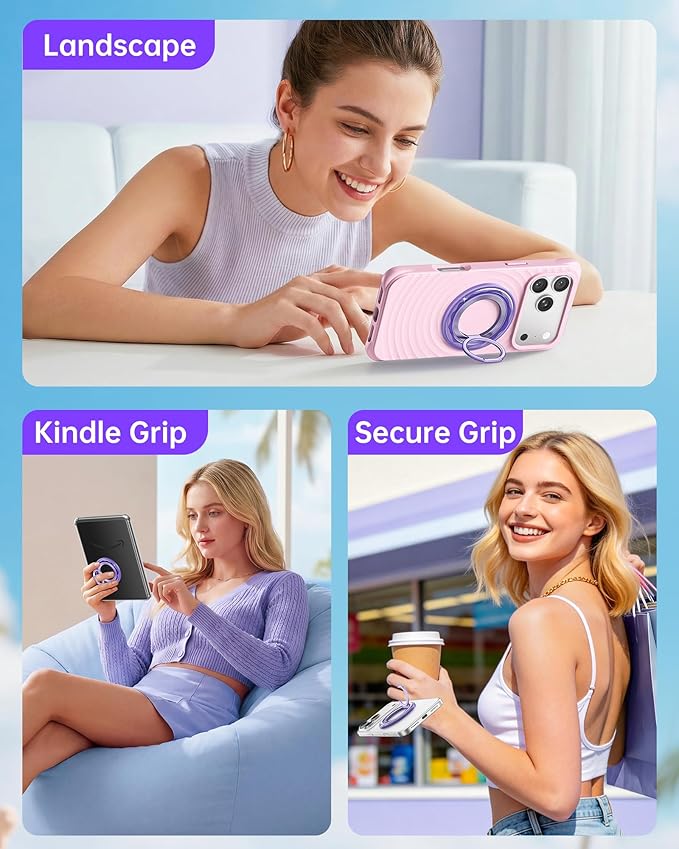 SYNCWIRE Magnetic Phone Ring Holder for MagSafe - Phone Grip Stand with 360° Rotation Finger Ring Kickstand Compatible with iPhone 17 16 15 14 13 12 Pro Max MagSafe Accessories,Blueberry Purple