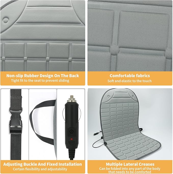slashome Seat Cover Comfortable Winter Seat Cushion with Adjustable Buckle for Full Back and Seat 2-Pack (Grey)