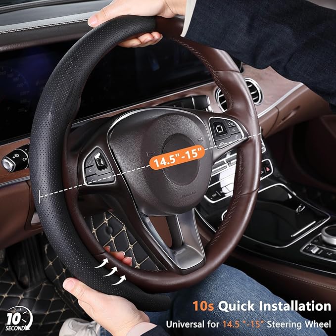 Aimato Car Steering Wheel Cover 2 Piece Non-Slip Clip on Microfiber Leather Steering Wheel Cover,Ultra-Thin Breathable,Universal Fit 14.5"-15" Wheel,Black
