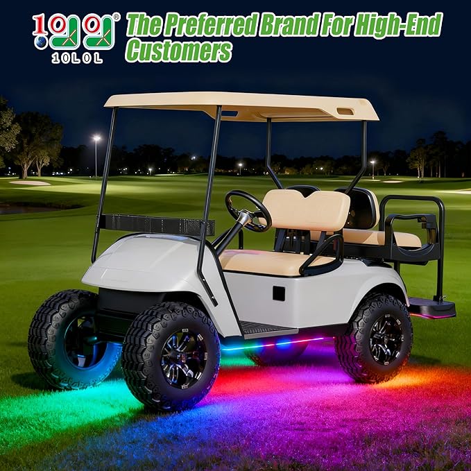 10L0L Golf Cart Underglow LED Light Kit, 4PC Flexible Neon Strip Lights with 14 Modes, Music Sync, Waterproof Remote Control Underbody Glow for EZGO, Club Car, Yamaha