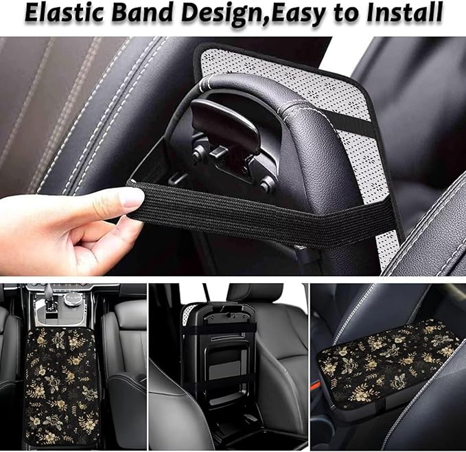 Bee Flower Center Console Cushion Comfortable Elastic Car Arm Rest Cushion Pad Full Coverage Warm Armrest Cover Center Console Cushion Fit for Cars Truck SUV or Vans
