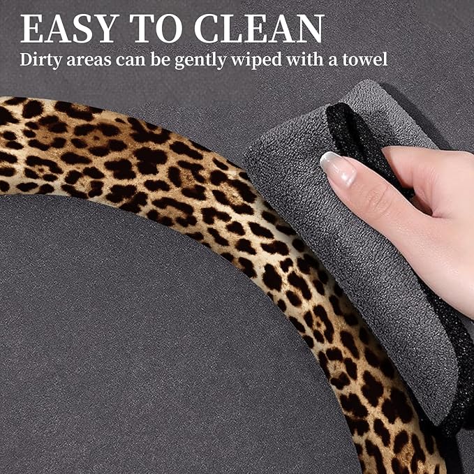 Car Steering Wheel Cover, Universal 15 Inch Neoprene Non-Slip Steering Wheel Covers, Funny Car Accessories for Women Men Fit Auto, Suvs, Truck Cute Brown Leopard