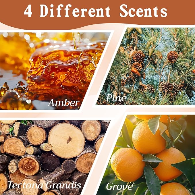 4 Pcs 4 Scents Car Wood Air Freshener Set Wood Fragrance Automotive Odor Eliminator for Visor Clip Vehicle Scent Diffuser with Amber Pine Tectona Grandis Grove Scent Refill, Clip Included
