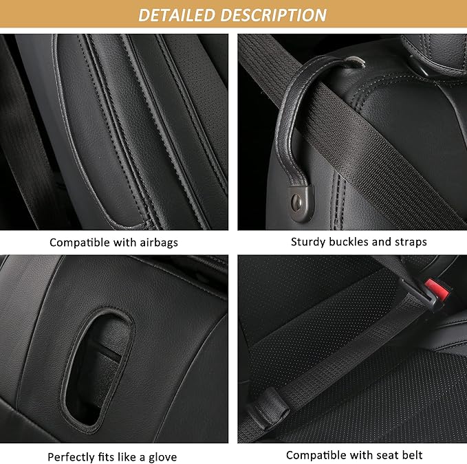 GIANT PANDA Customized Full Set Car Seat Covers Fit Ford Mustang Coupe Hardtop 2015 2016 2017 2018 2019 2020 2021 2022 2023 2024 2025 2026- (Black)