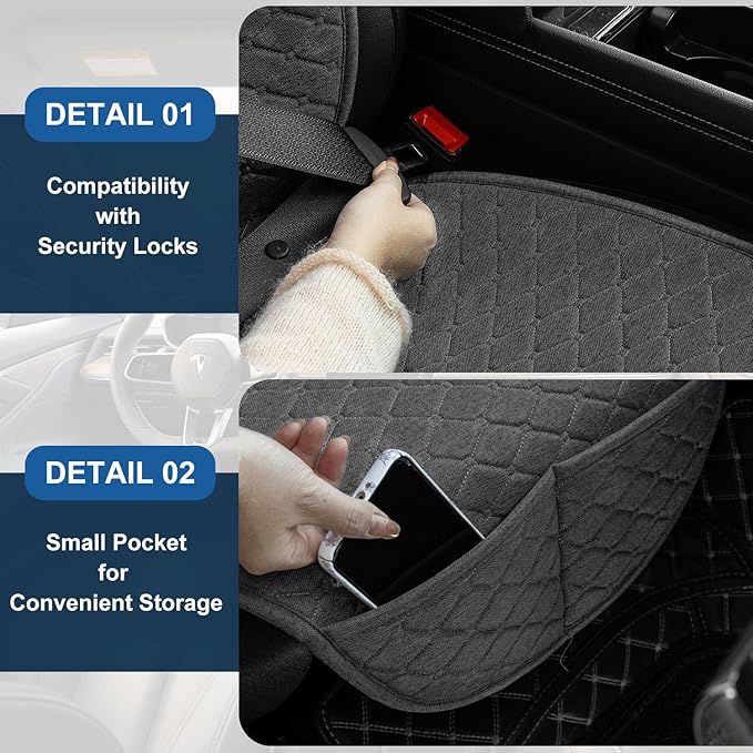 Linen Car Seat Covers for Cars, Front Car Seat Cover Protectors with Storage Bags, Anti-Slip & Soft Automotive Seat Cushion Universal Fit for Most Sedan, SUVs, Vehicles (Deep Grey)