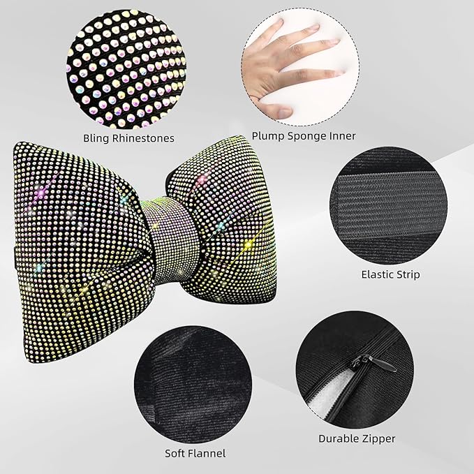 ChuLian 2 PCS Bling Car Pillow, Rhinestones Bowknot Neck Pillow, Car Headrest Neck Cushion Pillows, Sleeping Travel Support Neck Pillow, Colorful Diamond Interior Bling Accessories for Women
