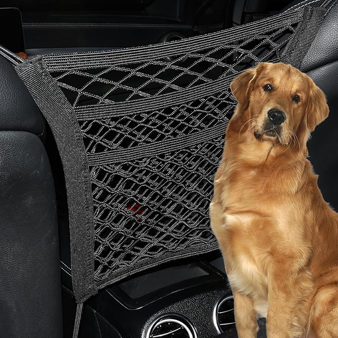 3-Layer Car Mesh Organizer Storage Between Front Seats Kid Dog Pet Net Barrier Car Net Pocket Elastic Tissue Purse Holder Netting for SUV, Van