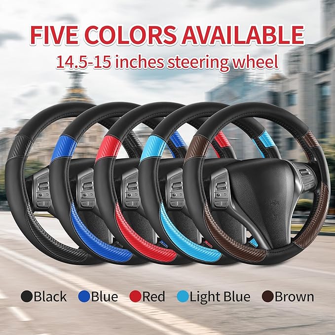 Non-Slip Car Nappa Leather Steering Wheel Cover,Universal Car Accessories Women Men Fit 14" 1/2-15" Suvs/Vans/Sedans/Cars/Trucks,Brown